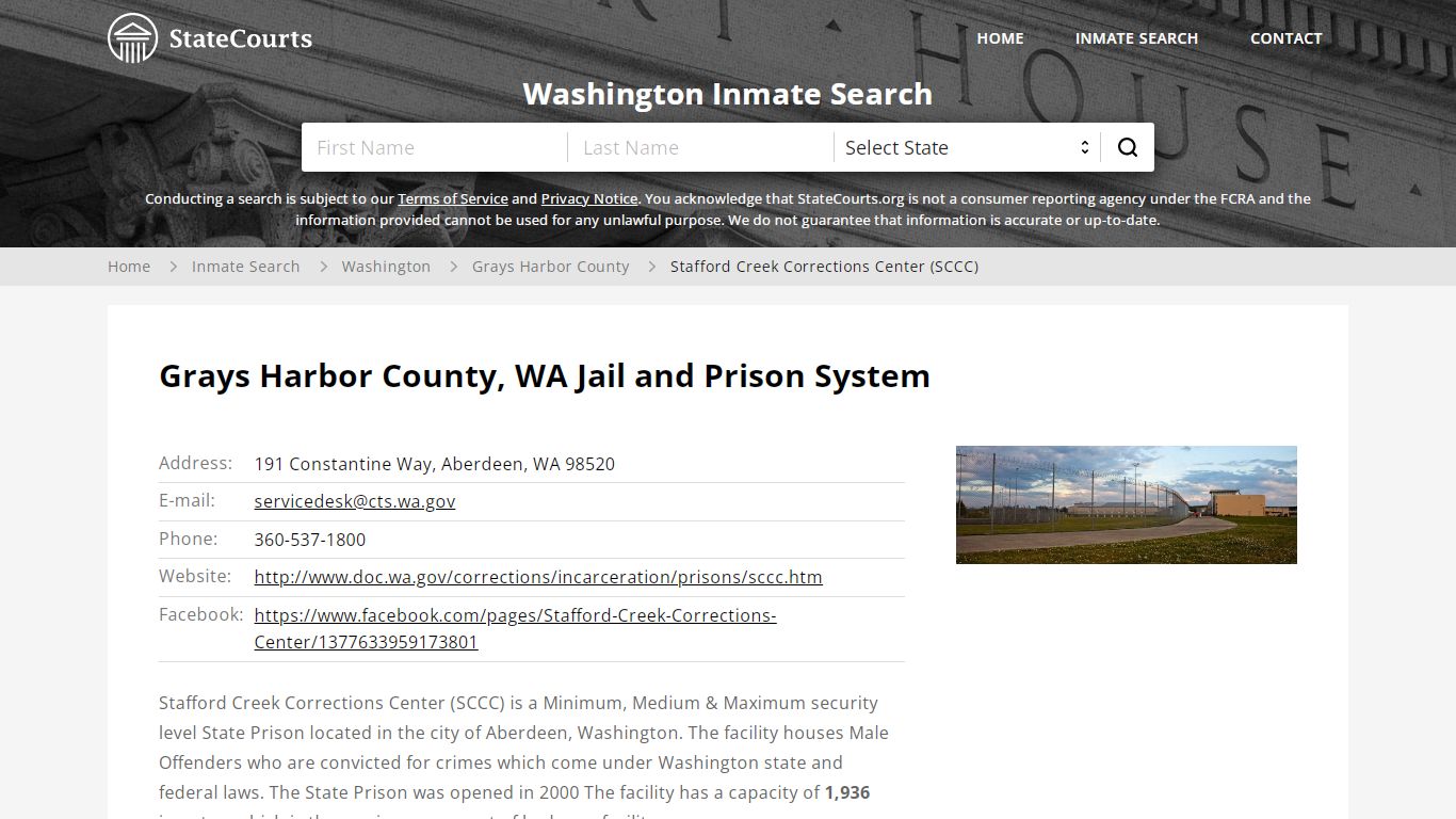 Stafford Creek Corrections Center (SCCC) Inmate Records Search ...